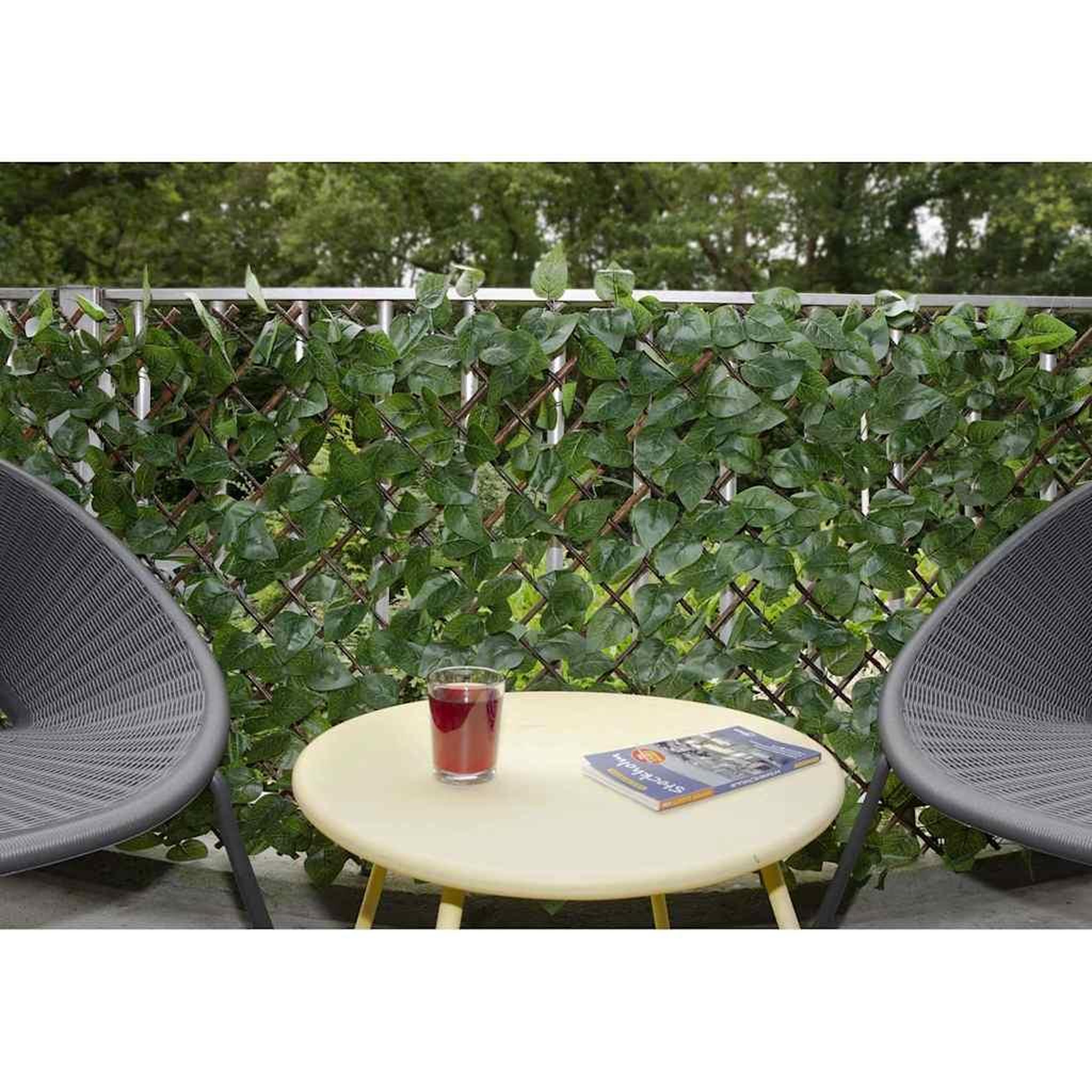 Voir la diapositive 4 : NATURE Treillis extensible en osier avec feuillage PE Laurier palme 180 x 90 cm - Nature