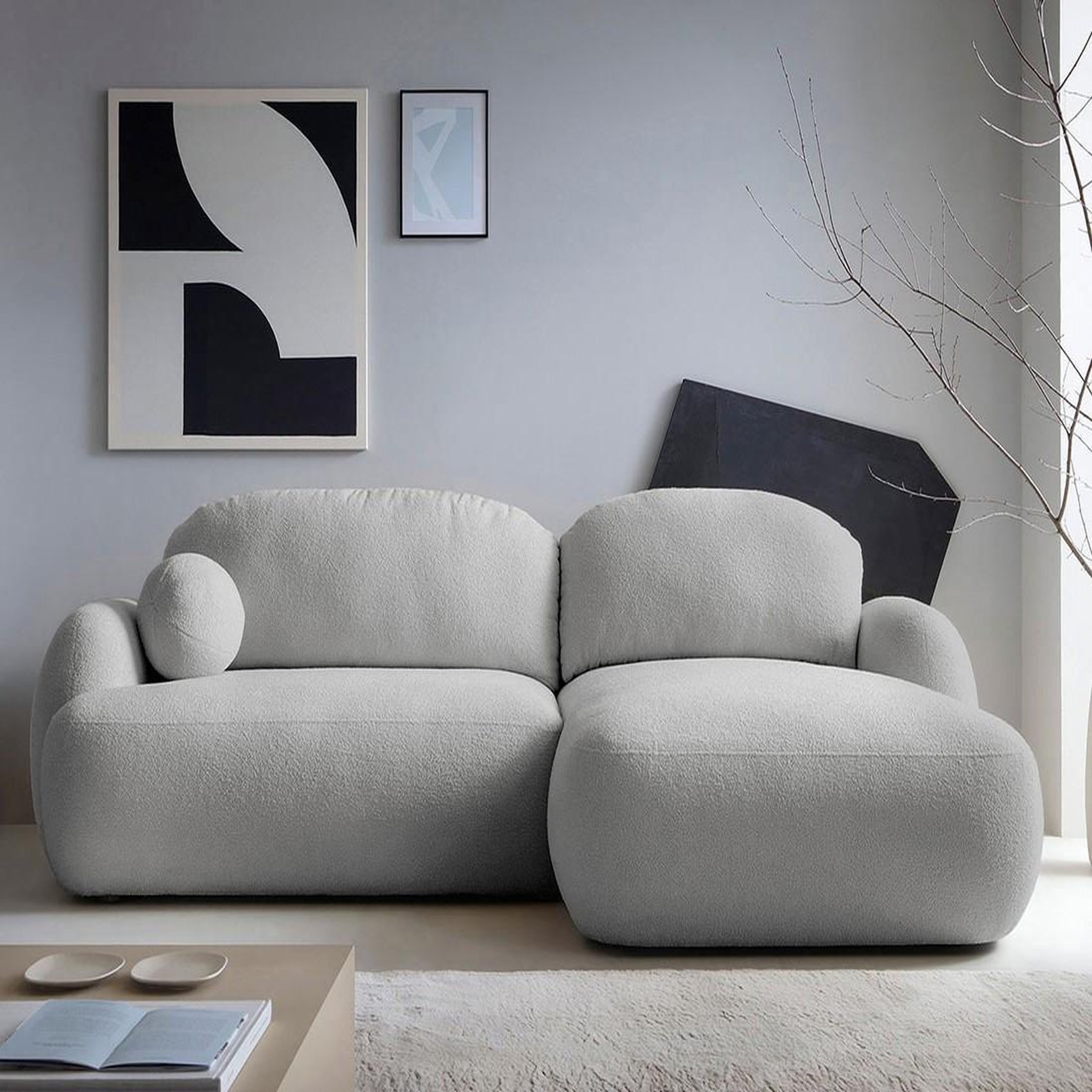 Voir la diapositive 1 : BEST MOBILIER Berenice - canapé d'angle droit 4 places convertible avec coffre en tissu bouclette