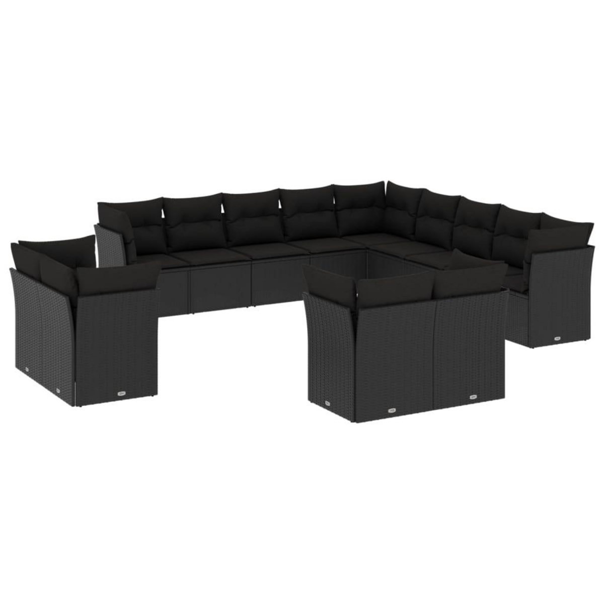 VIDAXL Salon de jardin avec coussins 13 pcs noir resine tressee
