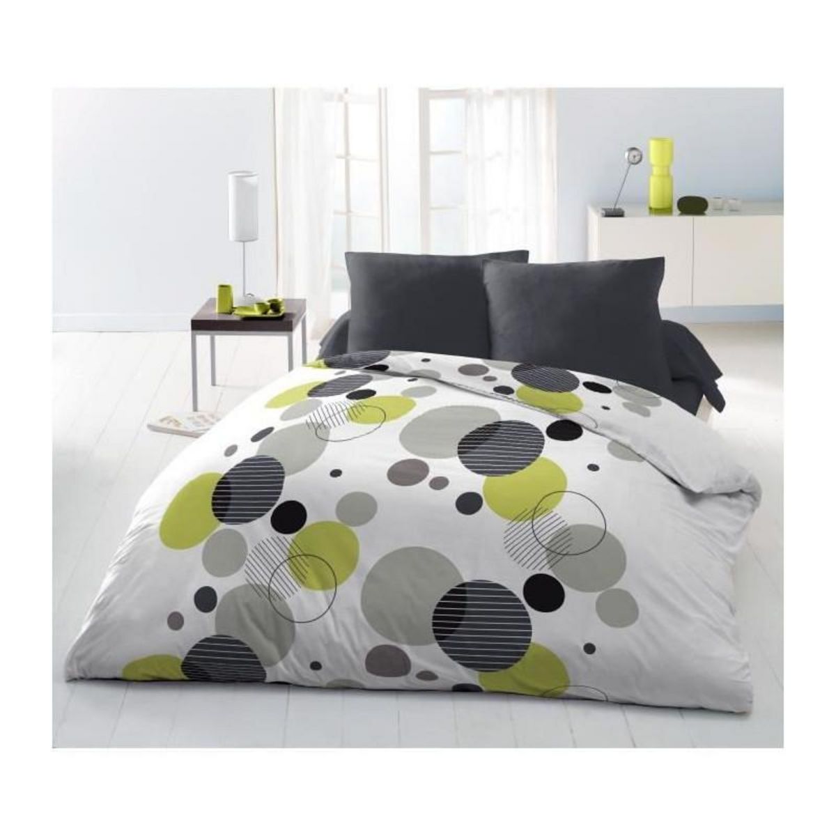 HOME LINGE PASSION Parure de lit microfibre - HOME LINGE PASSION - BULLES DE REVE - Housse 240 x 260 cm + 2 taies d'oreiller 63 x 63 cm - Gris