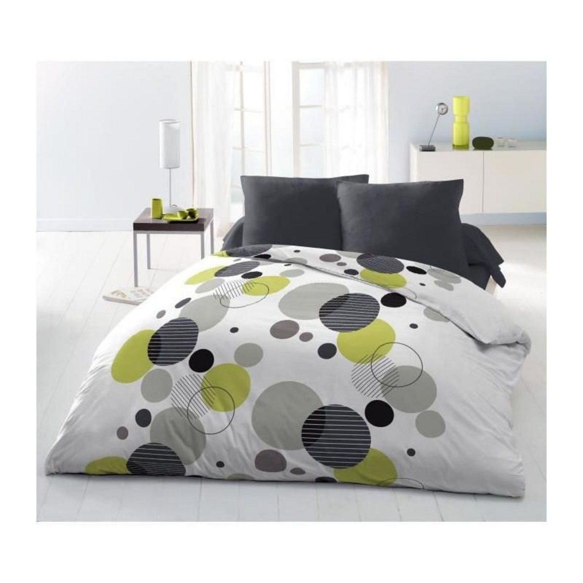 HOME LINGE PASSION Parure de lit microfibre - HOME LINGE PASSION - BULLES DE REVE - Housse 240 x 260 cm + 2 taies d'oreiller 63 x 63 cm - Gris