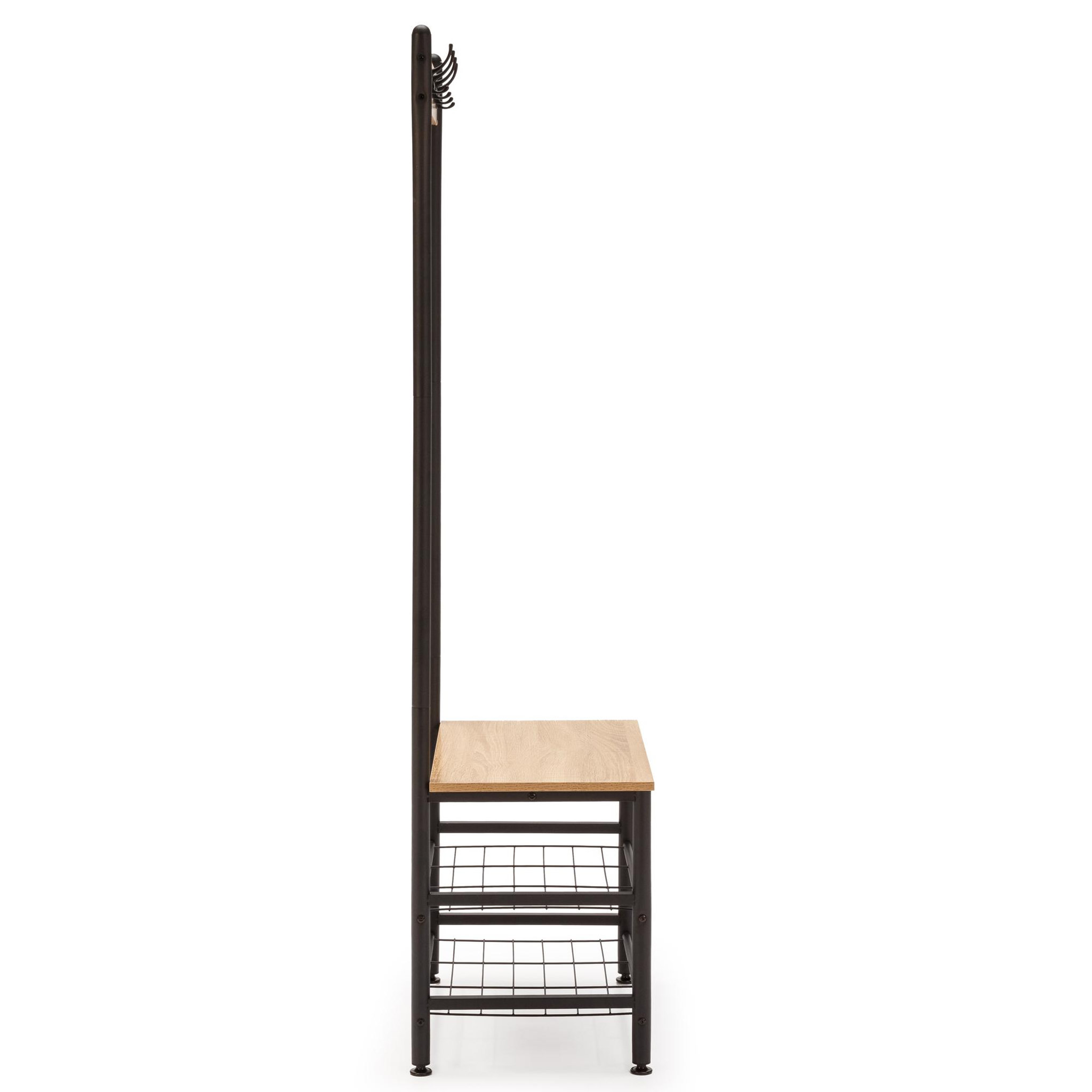 Voir la diapositive 3 : VS VENTA-STOCK Portemanteau Lola avec étagère avec banc 2 étagères, couleur chêne/noir