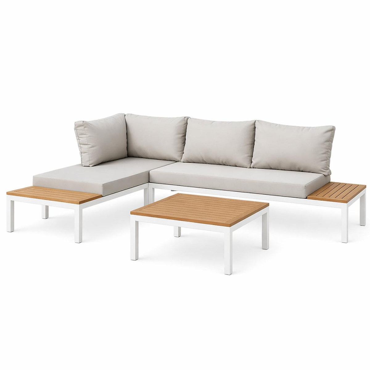CONCEPT USINE Salon de jardin 3-4 places avec table basse blanc et gris MAJURO