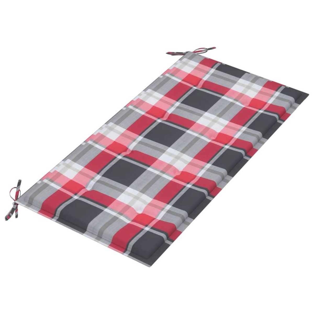 VIDAXL Banc de jardin avec coussin a carreaux rouge 112 cm Teck massif