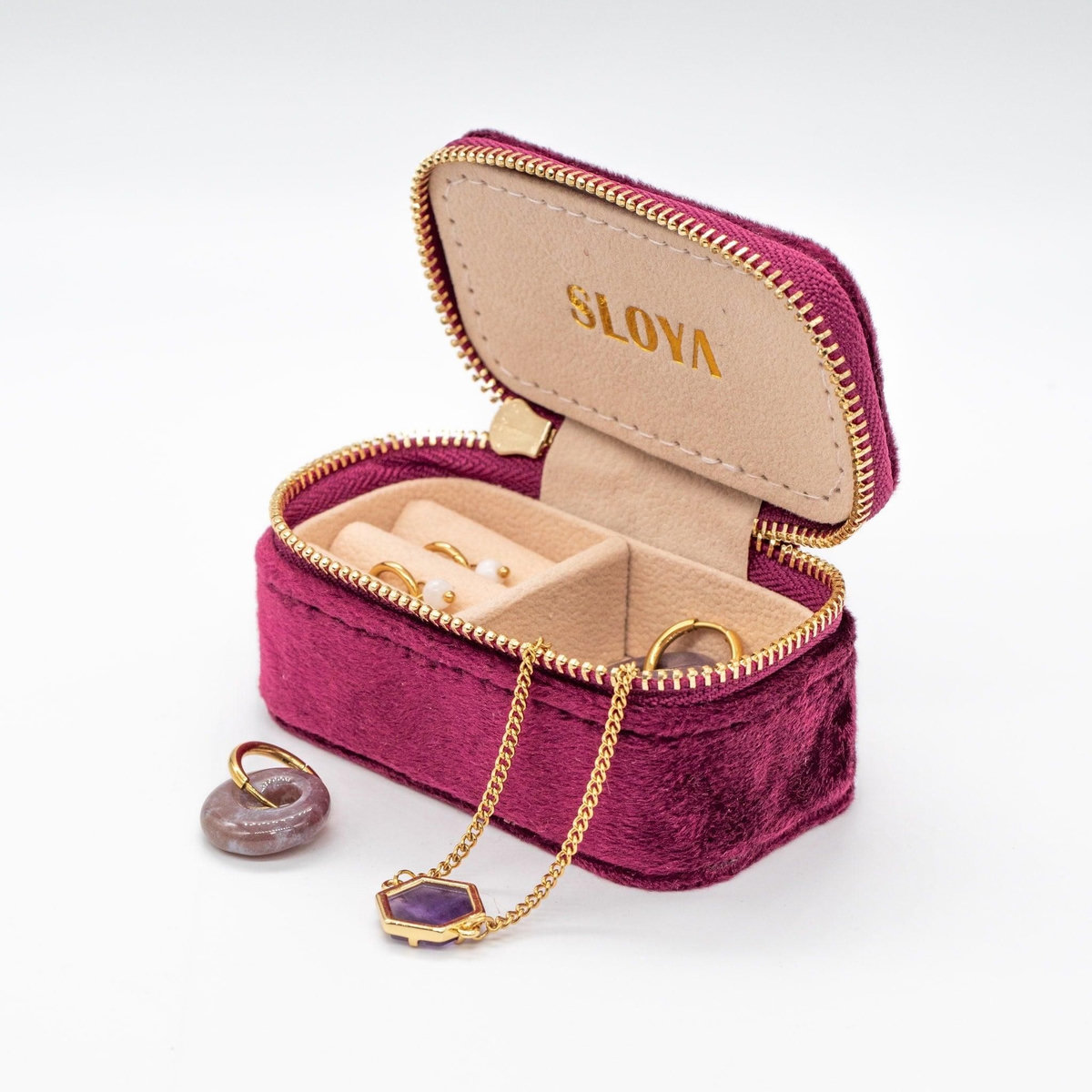 SLOYA Mini boîte à bijoux velours rouge grenat