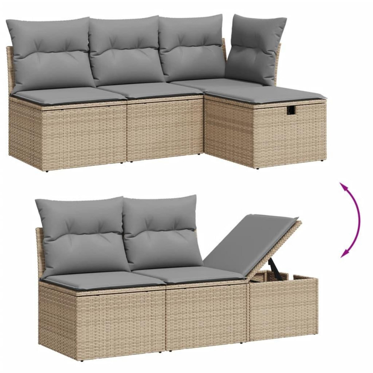 VIDAXL Salon de jardin avec coussins 7pcs melange beige resine tressee
