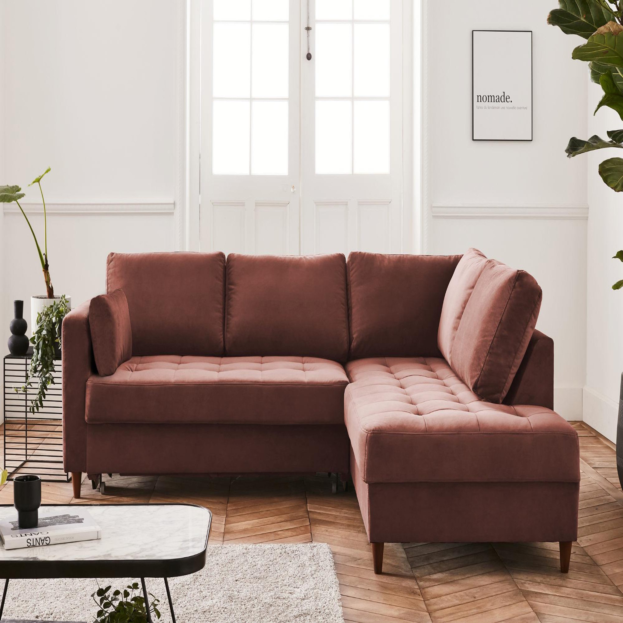 Voir la diapositive 2 : BEST MOBILIER Anna - canapé d'angle droit - 5 places - convertible - en velours