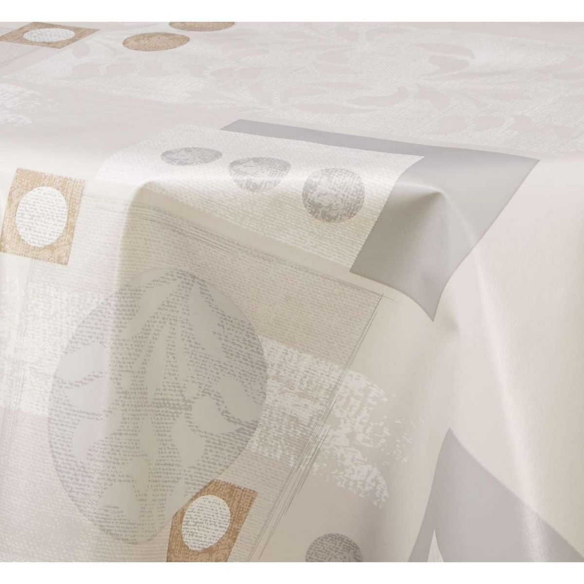 HABITABLE Nappe en toile cirée ronde Alma - Diam. 135 cm - Ecru