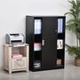Voir la diapositive 2 : HOMCOM Armoire de bureau 2 portes coulissantes verrouillables dim. 80L x 40l x 120H cm 2 étagères panneaux particules noir