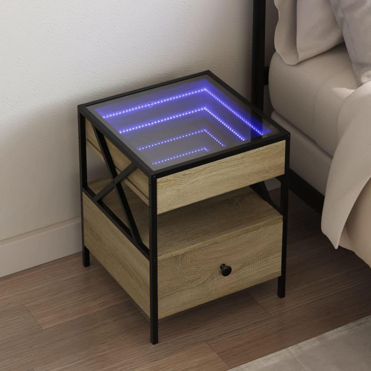 VIDAXL Table de chevet avec LED infini chene sonoma 40x40x51 cm