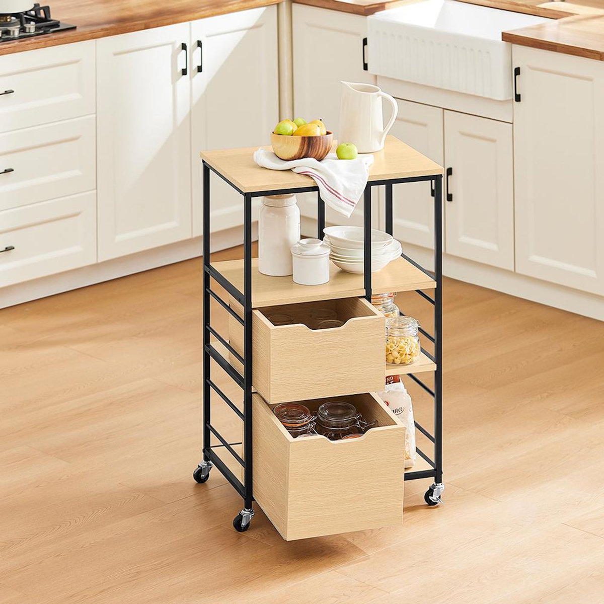 SOBUY SoBuy - Chariot De Cuisine à deux tiroirs - Industriel - FKW111