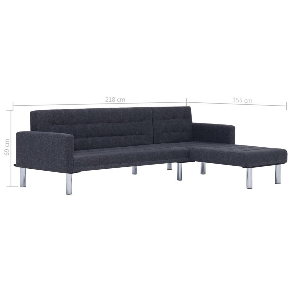 VIDAXL Canape-lit en forme de L Gris fonce Polyester