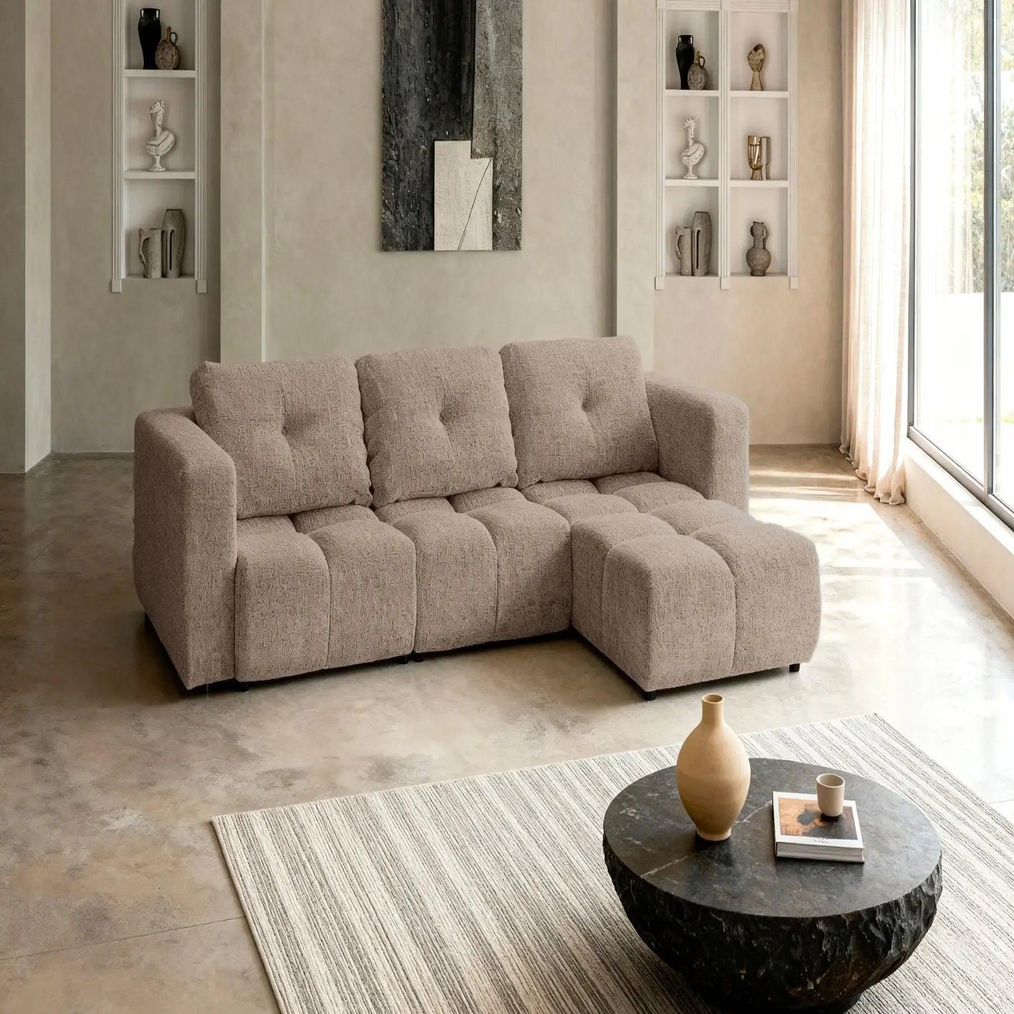 Voir la diapositive 2 : CASANOVA PARIS Romy 4 places - canapé d'angle convertible tissu chenille 4 places