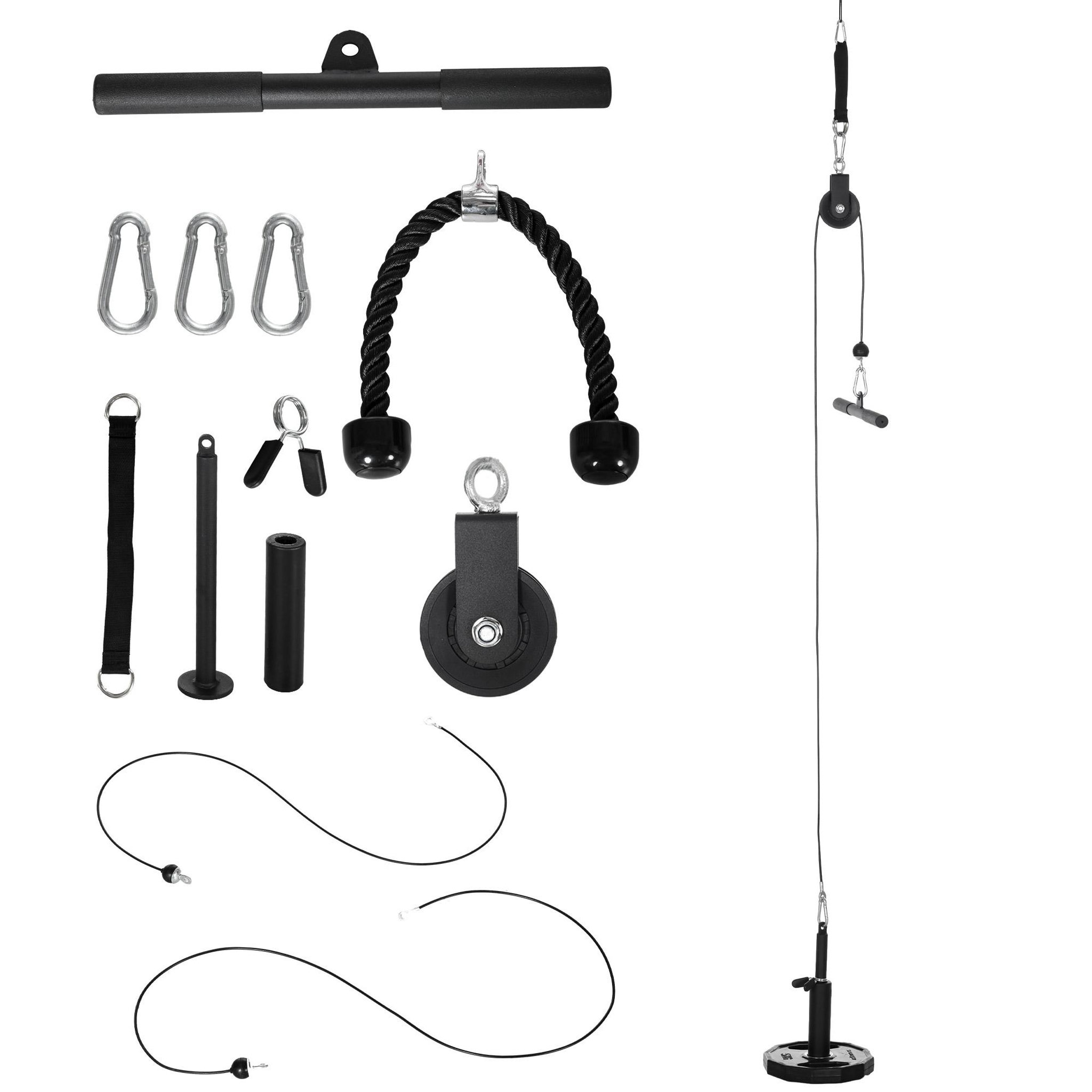 HOMCOM Station de musculation - station de traction poulie haute à fixer au plafond - barre traction et autres accessoires inclus