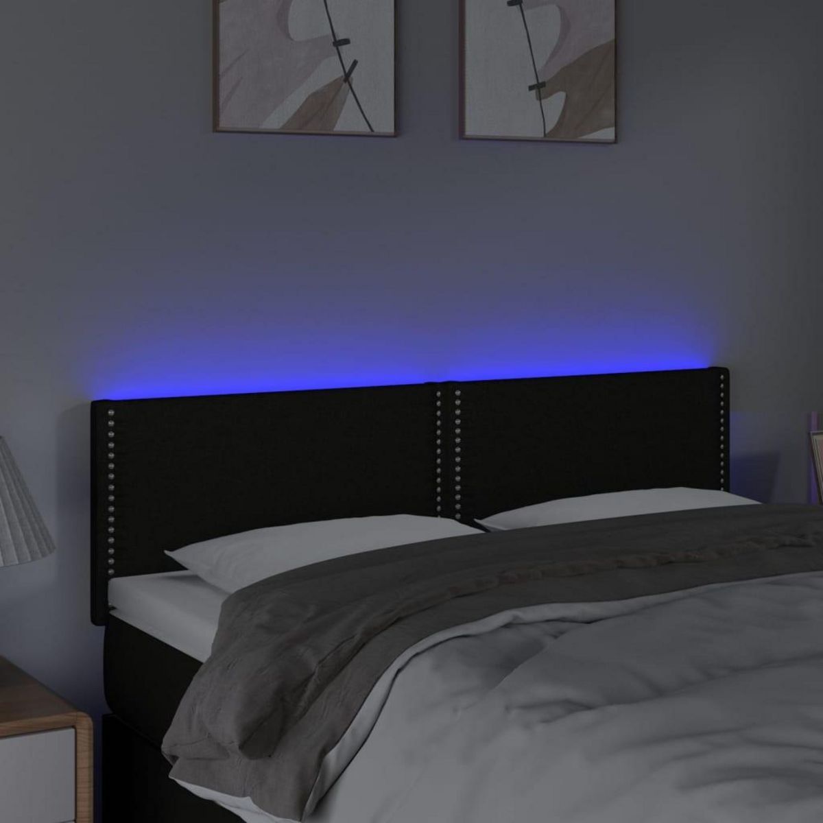 VIDAXL Tete de lit a LED Noir 144x5x78/88 cm Tissu