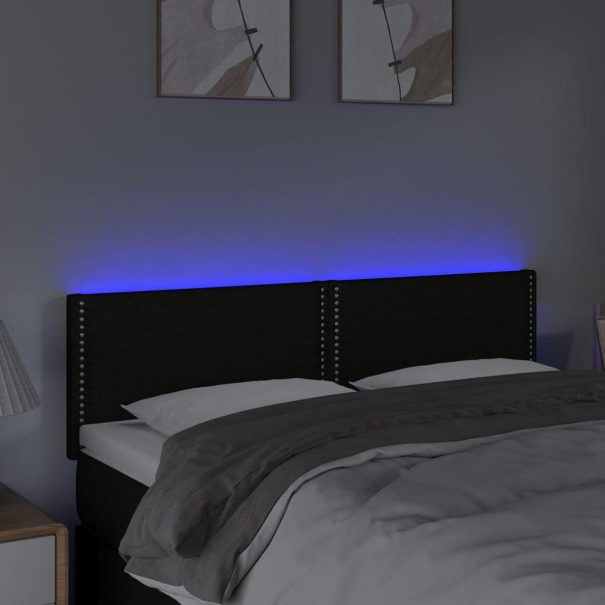 VIDAXL Tete de lit a LED Noir 144x5x78/88 cm Tissu