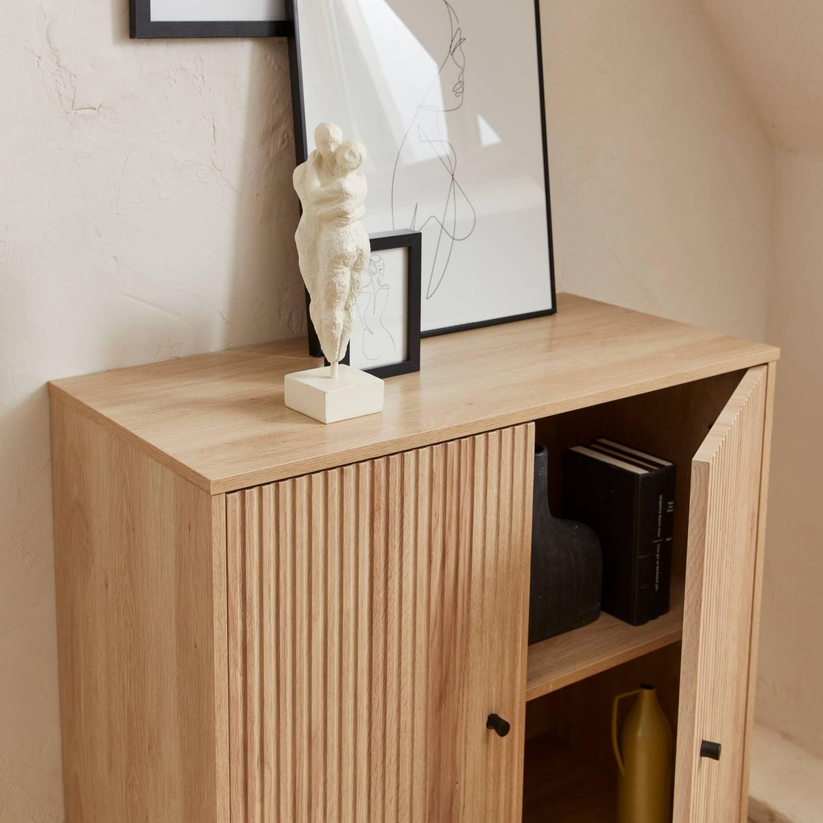 SWEEEK Buffet de rangement. Braga. deux portes. une étagère. buffet haut. vaisselier. L 83.5 x l 39 x H 92.5cm