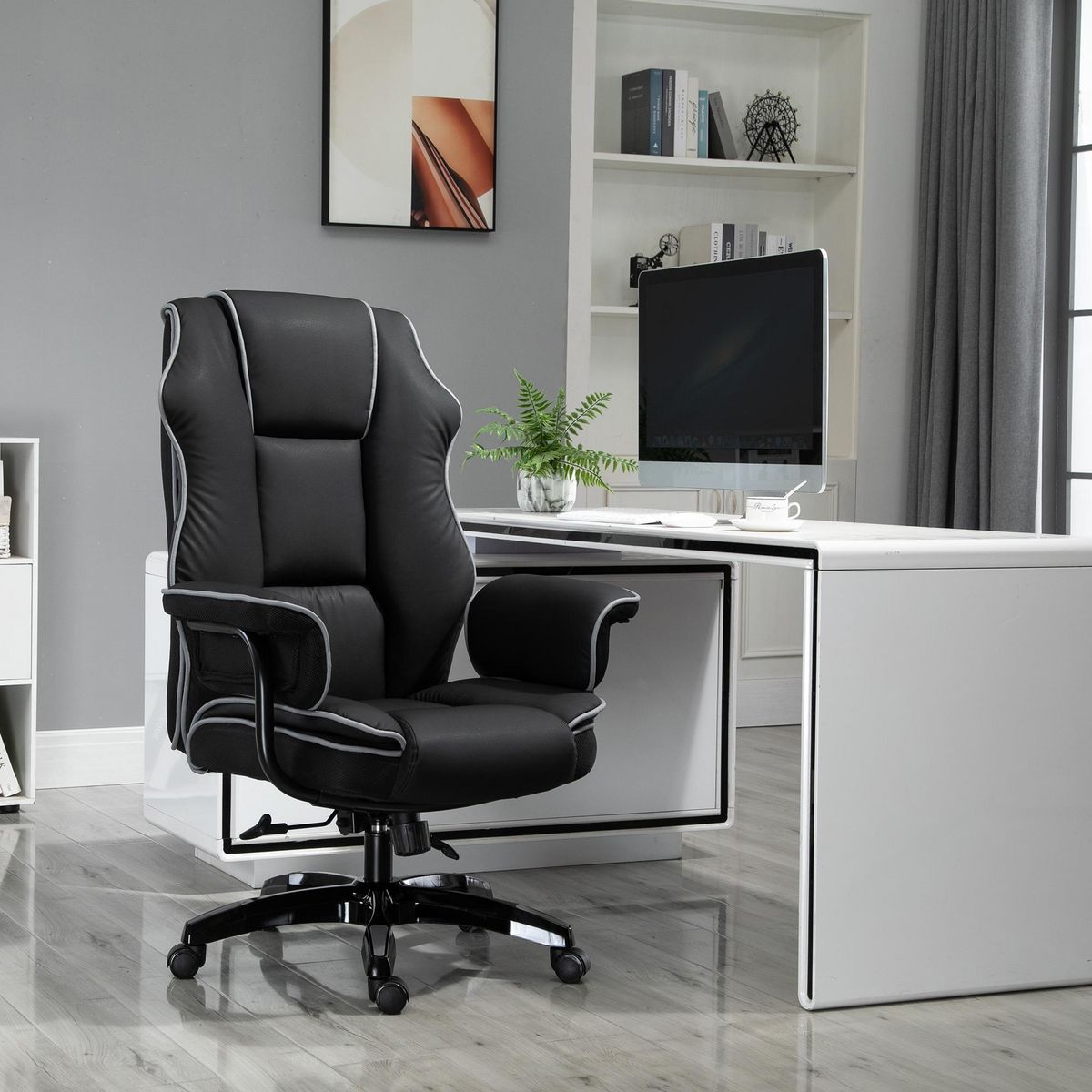 VINSETTO Fauteuil de bureau gamer ergonomique grand confort - 76L x 80l x 118-124H cm - noir