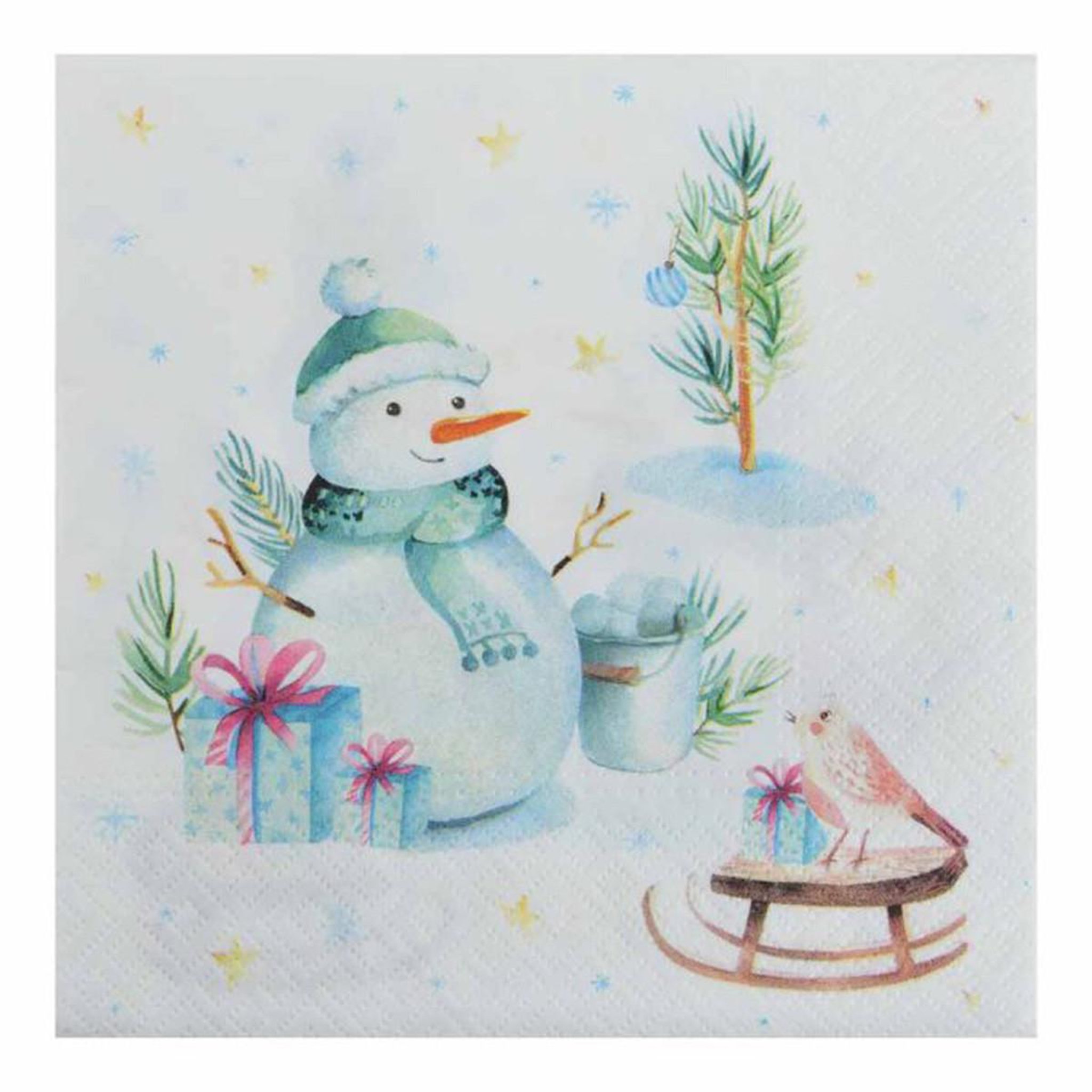 HOMEA Lot de 20 Serviettes en Papier  Bonhomme de Neige  33x33cm Blanc