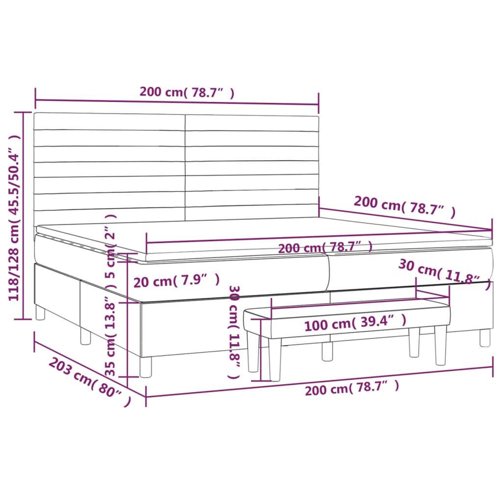 Voir la diapositive 6 : VIDAXL Sommier a lattes de lit et matelas Gris fonce 200x200cm Velours