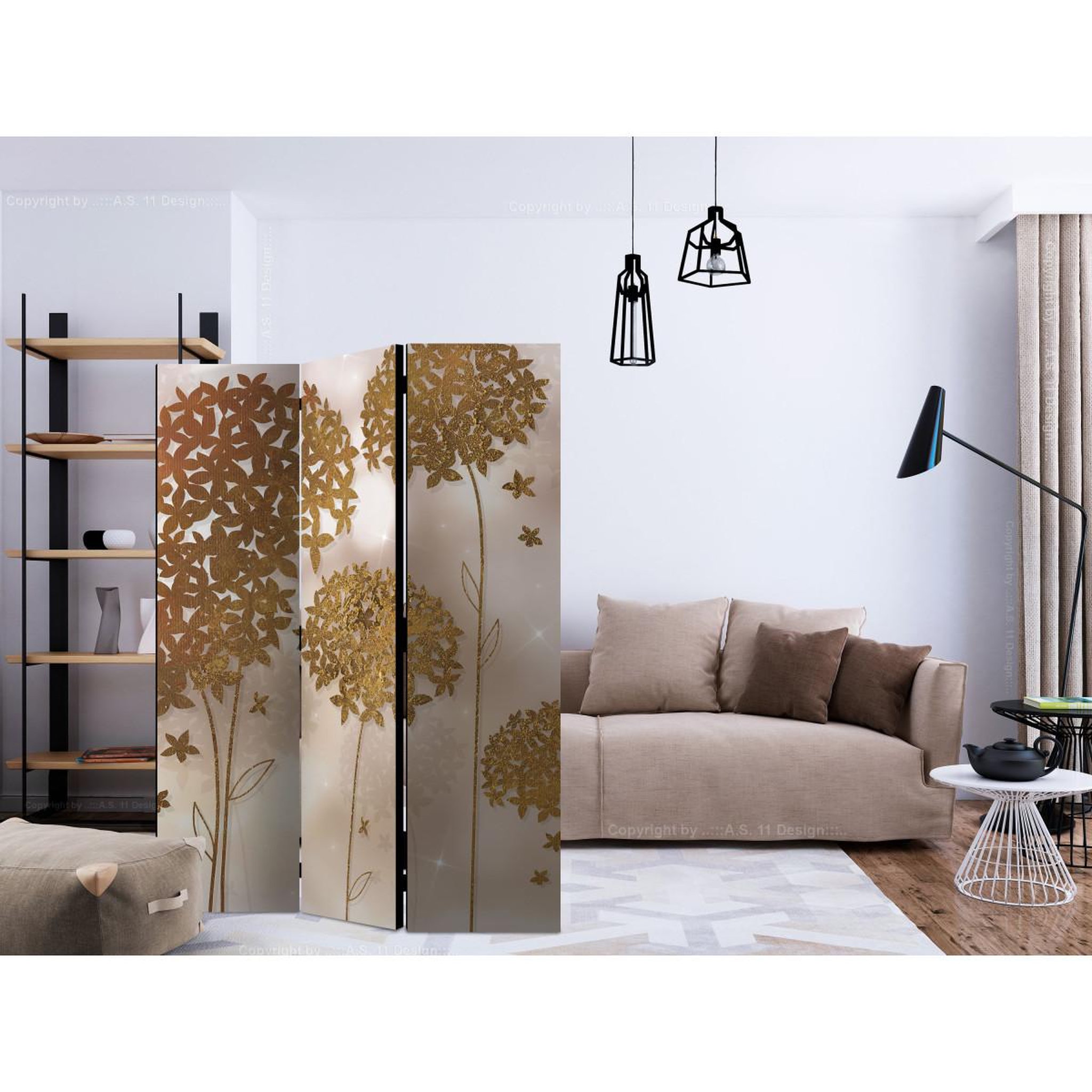 Voir la diapositive 2 : Paris Prix Paravent 3 volets  golden garden  135x172cm