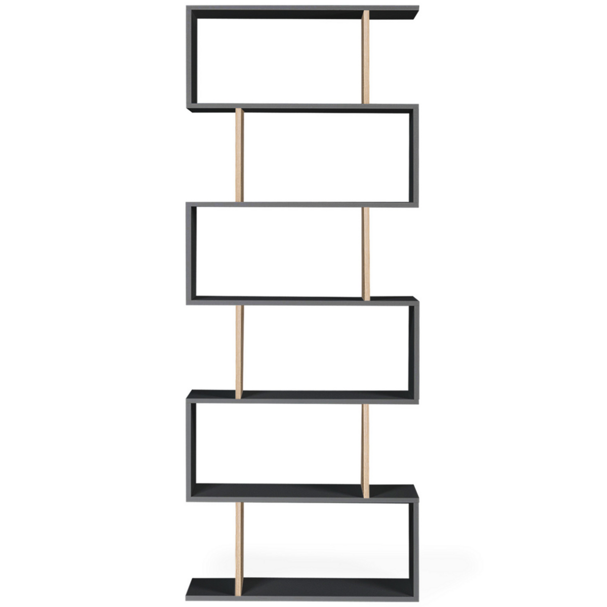 ID MARKET Etagère bibliothèque SOFIA forme S bois façon hêtre et noir 189 cm