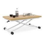 ID MARKET Table basse extensible relevable en table à manger rectangulaire URBANA plateau façon hêtre pied blanc
