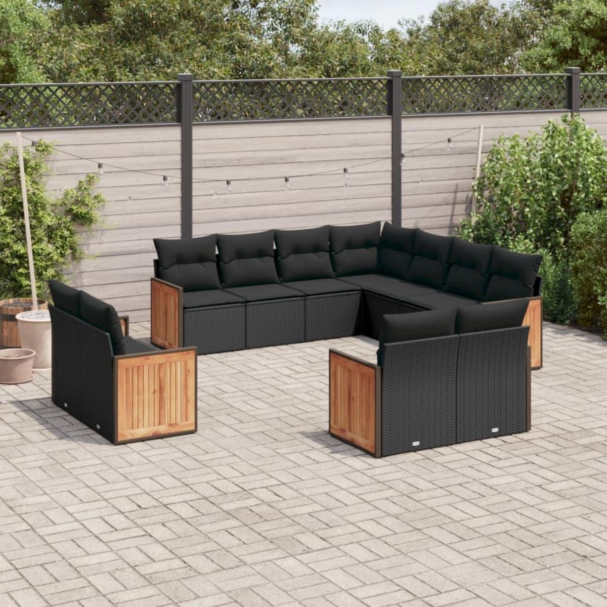 VIDAXL Salon de jardin 11 pcs avec coussins noir resine tressee
