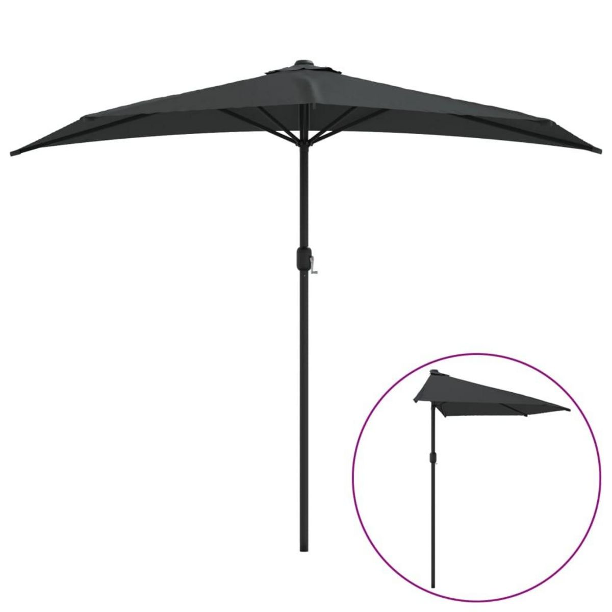 VIDAXL Parasol de balcon et mat en aluminium Anthracite 270x144cm Demi