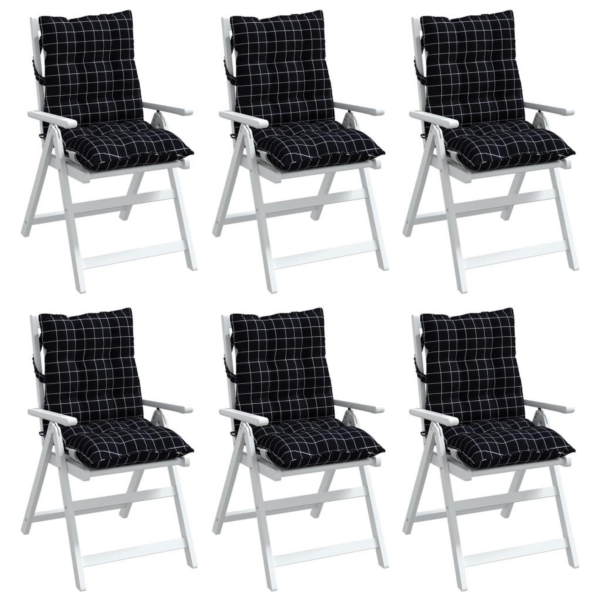 Voir la diapositive 4 : VIDAXL Coussins de chaise a dossier bas lot de 6 motif a carreaux noir