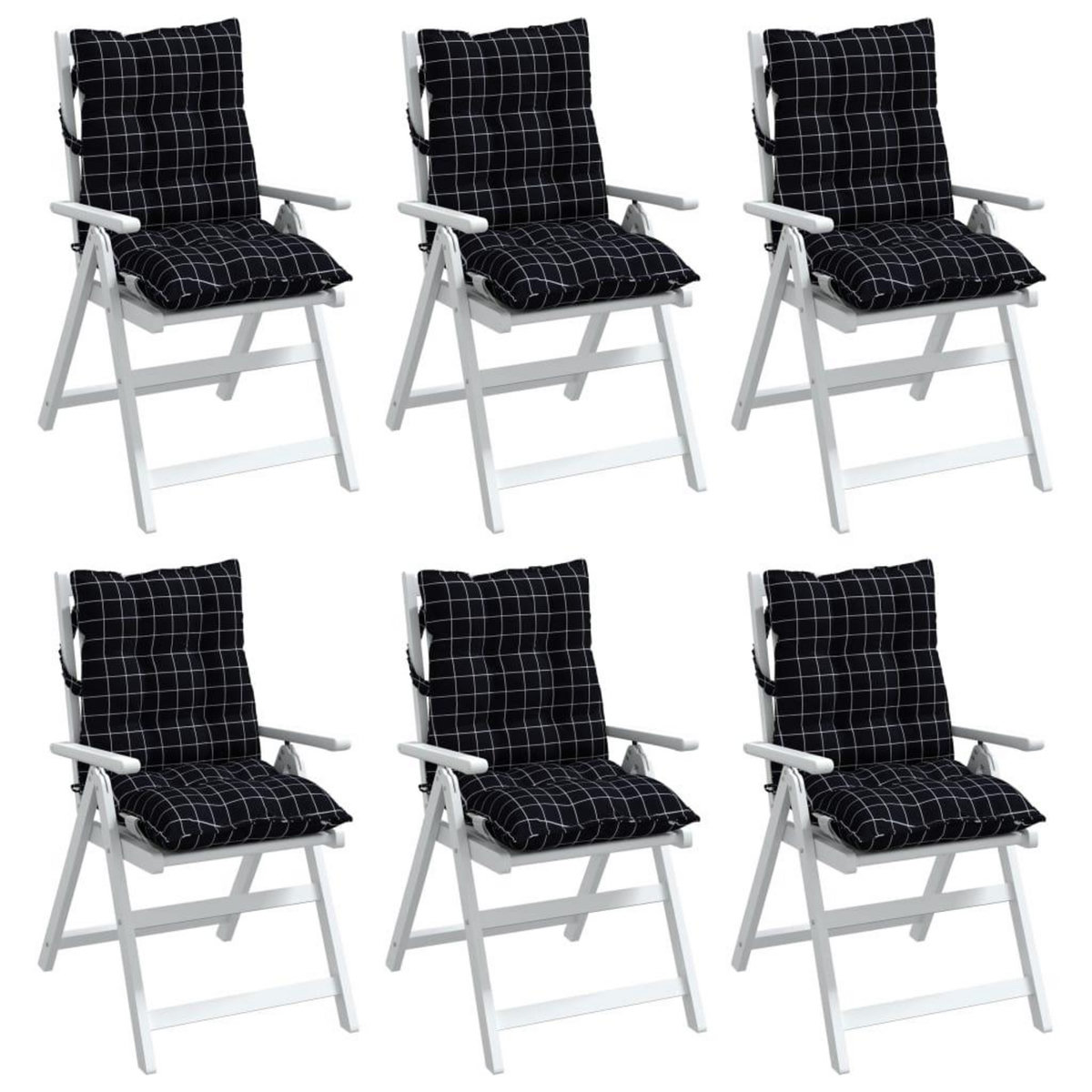 VIDAXL Coussins de chaise a dossier bas lot de 6 motif a carreaux noir