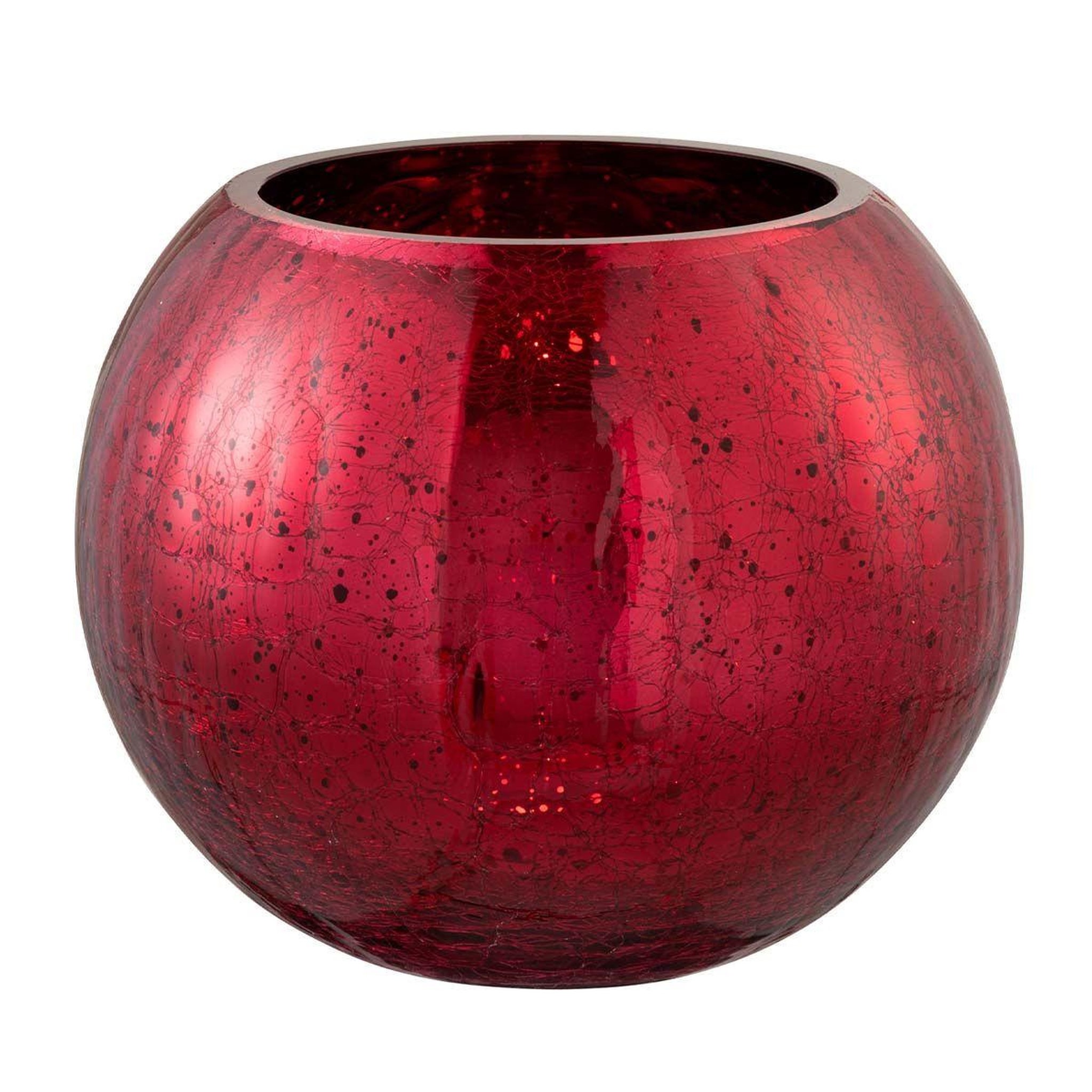 Voir la diapositive 2 : J-LINE Photophore en verre  boule craquelée  20cm rouge