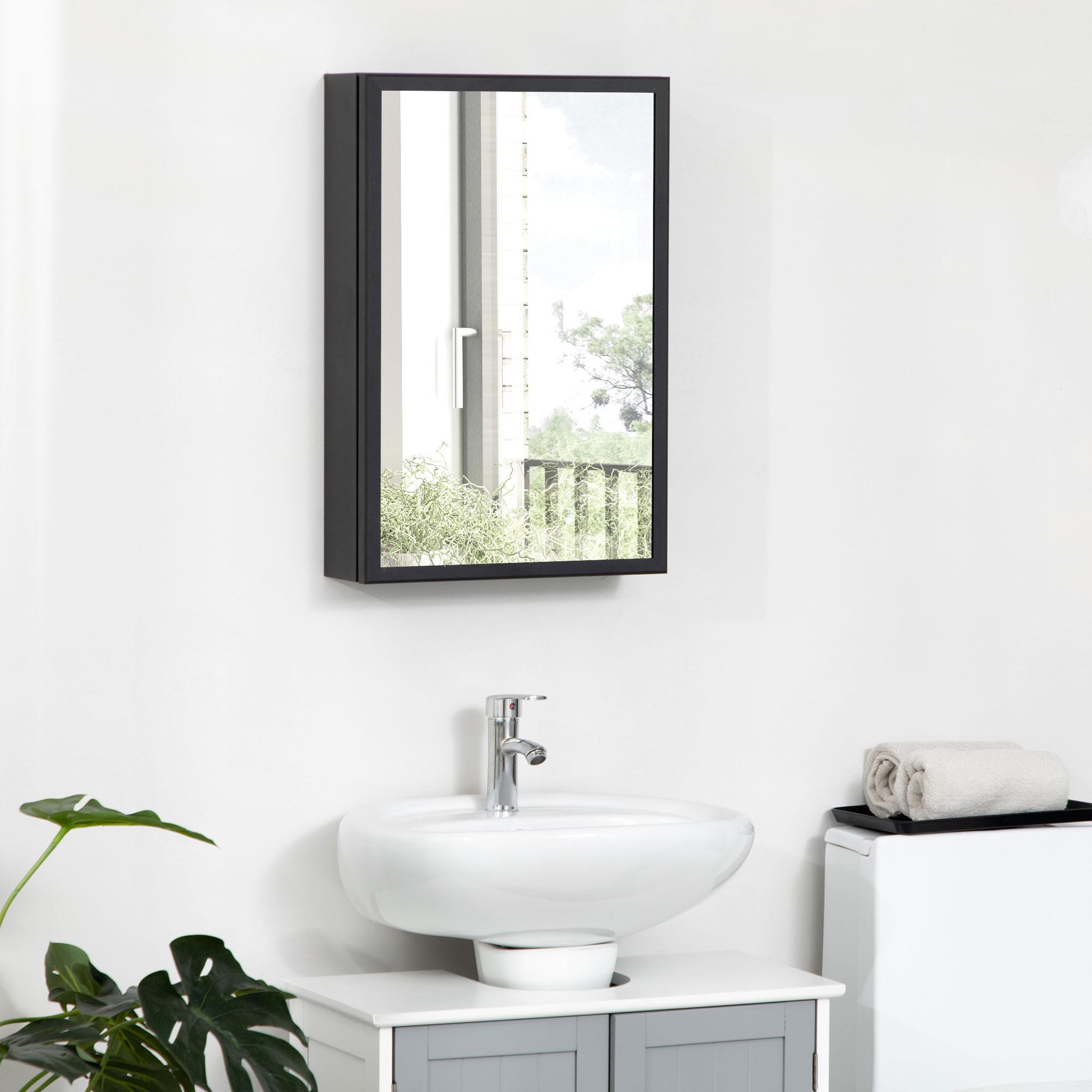 Voir la diapositive 5 : KLEANKIN Armoire miroir murale salle de bain toilette dim. 40l x 12l x 60h cm acier inox. Noir verre