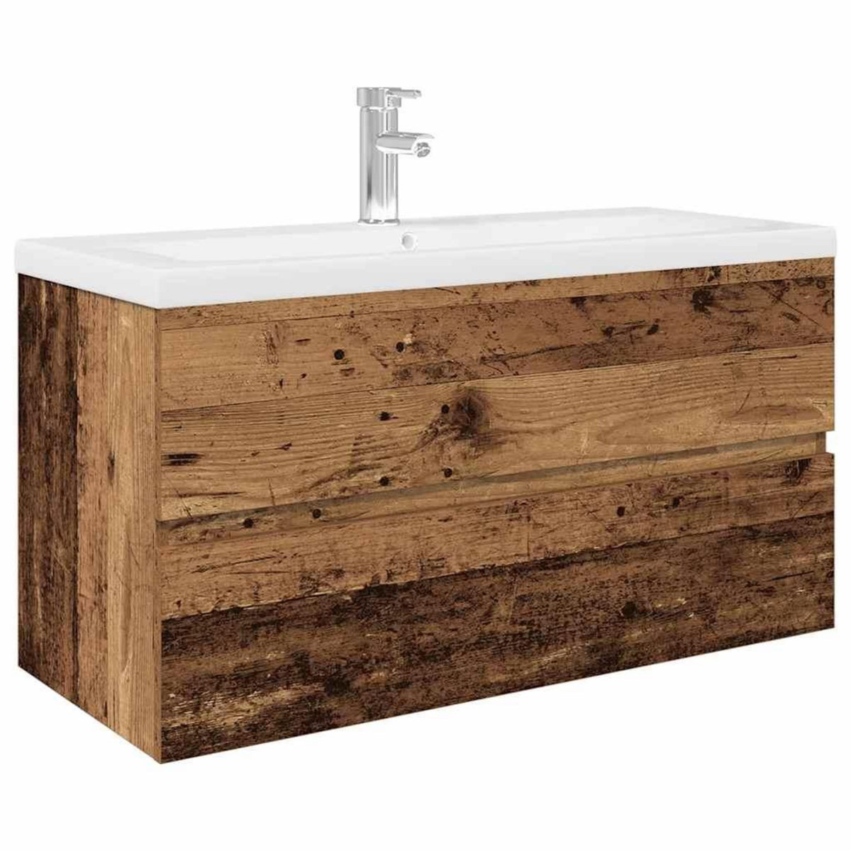 VIDAXL Meuble lavabo avec bassin et robinet integres vieux bois