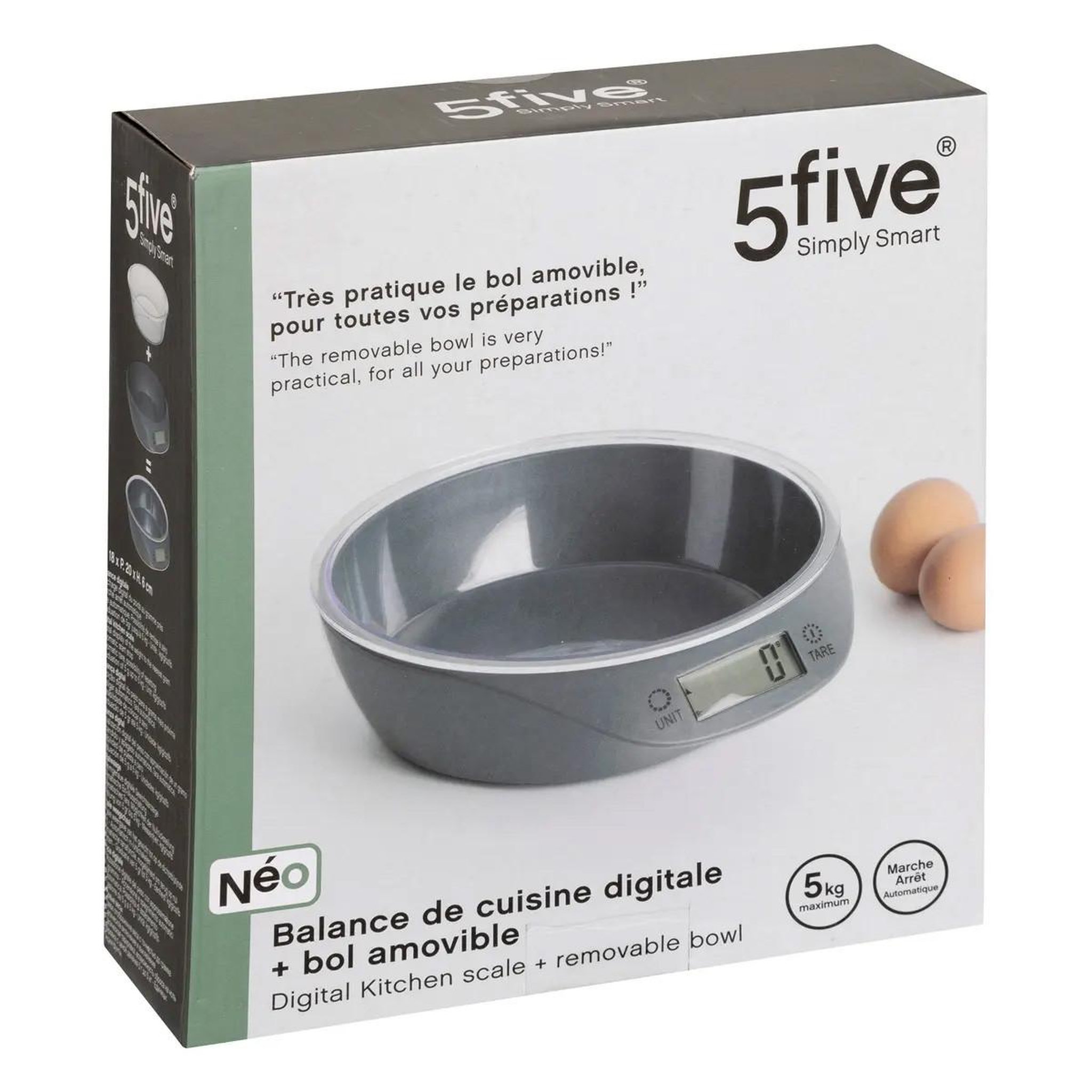 Voir la diapositive 4 : FIVE Balance de cuisine digitale avec bol  néo  28cm gris