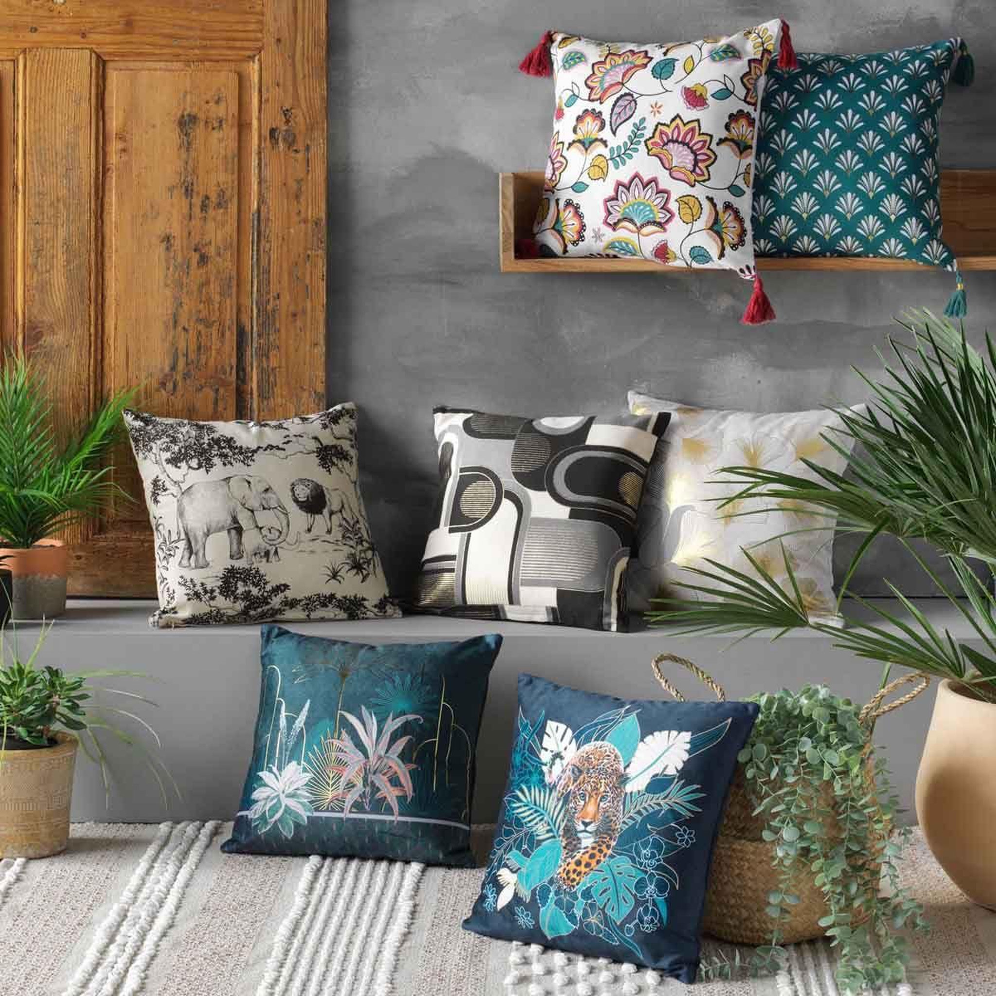 Voir la diapositive 4 : Douceur d'Intérieur Housse de coussin imprimée  floriana  40x40cm vert