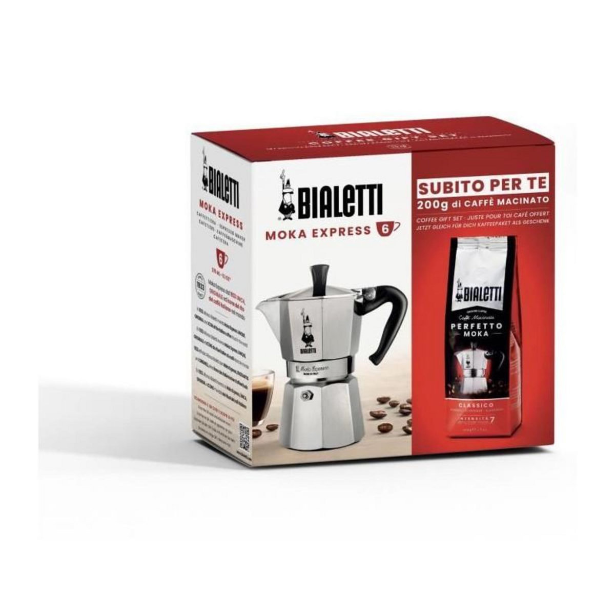 BIALETTI Cafetiere italienne + 1 Café Perfetto Moka Classico - BIALETTI - MOKA - 6 tasses - 0,30 L - Paquet de 250 g - Argent