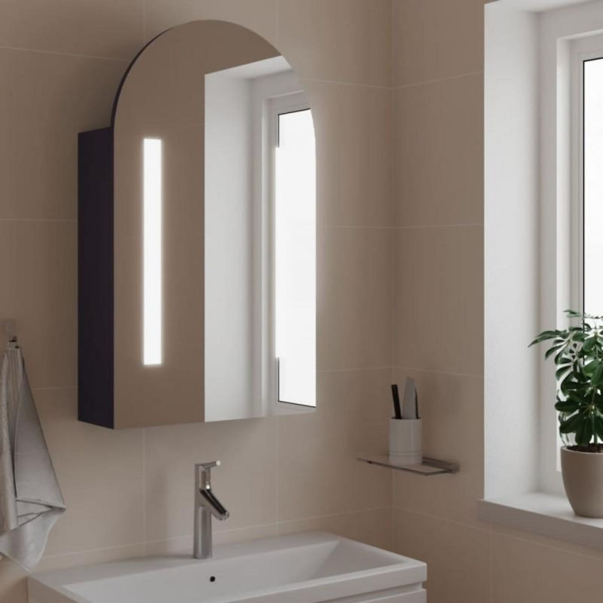 VIDAXL Armoire de bain à miroir avec LED arquée gris 42x13x70 cm