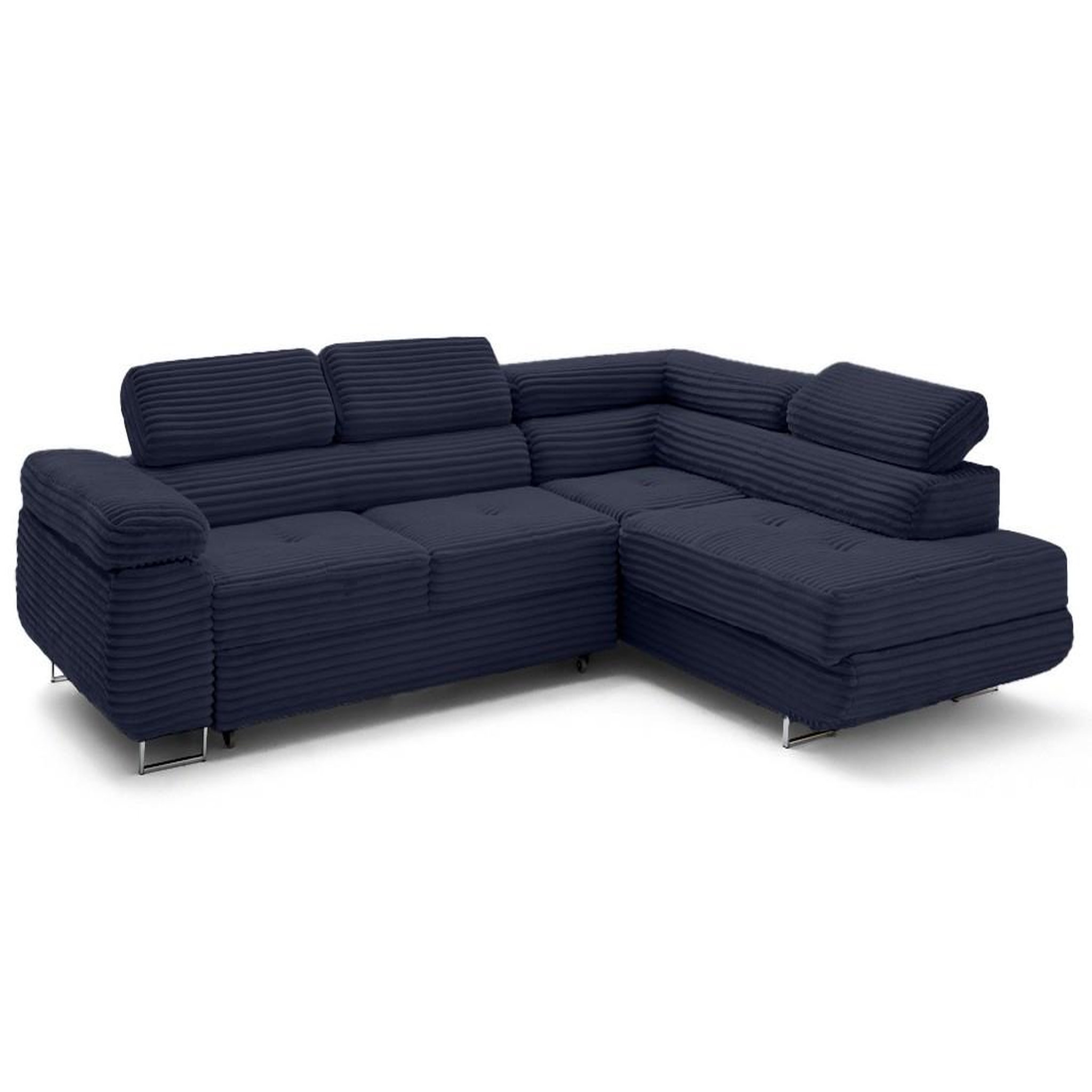 Voir la diapositive 2 : LISA DESIGN Zaria - canapé d'angle droit 5 places convertible avec coffre et têtières en velours côtelé grosses côtes