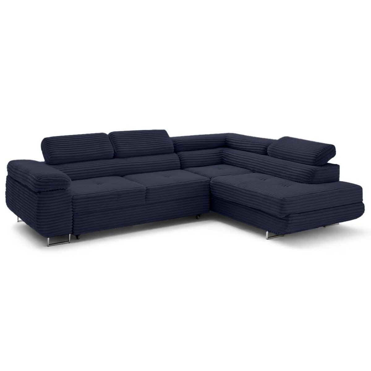 LISA DESIGN Zaria - canapé d'angle droit 5 places convertible avec coffre et têtières en velours côtelé grosses côtes