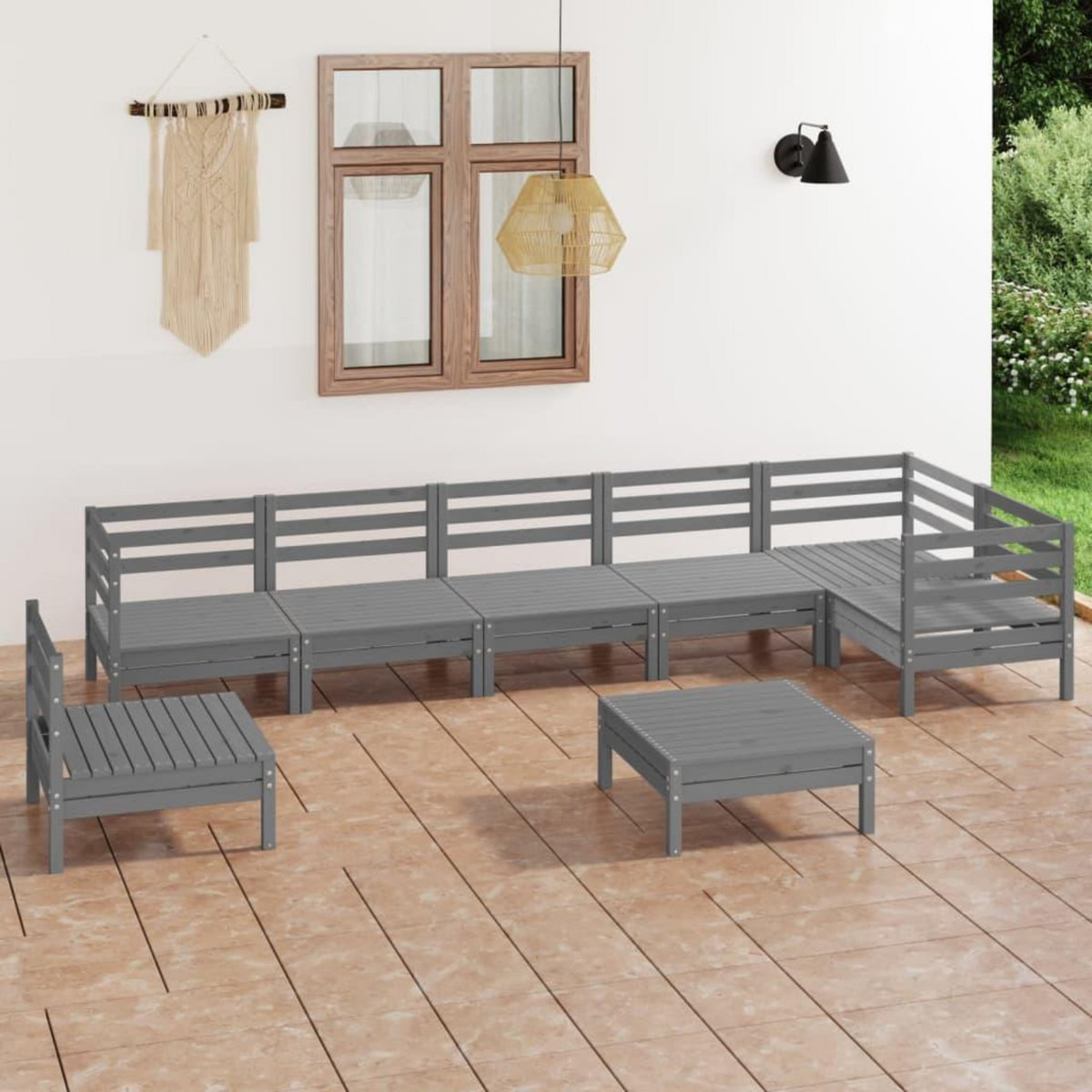 VIDAXL Salon de jardin 8 pcs Bois de pin massif Gris