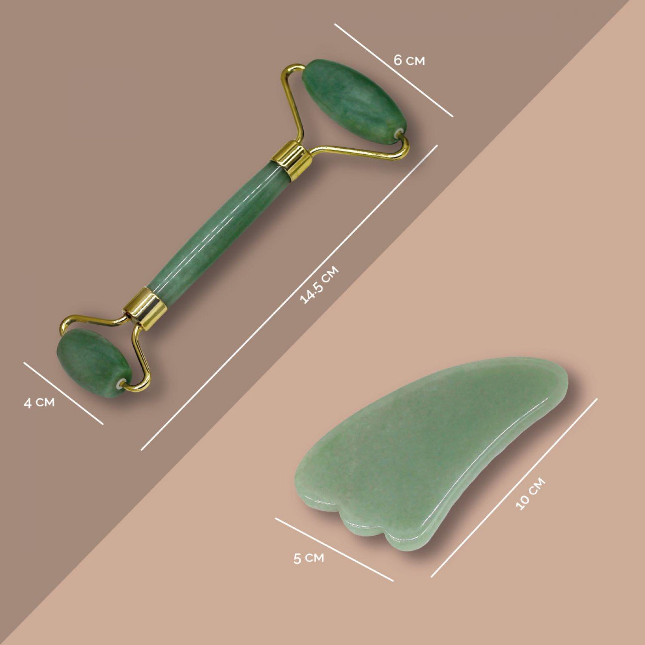 Voir la diapositive 2 : VIVEZEN Rouleau de massage en pierre de jade et Gua Sha - Vert