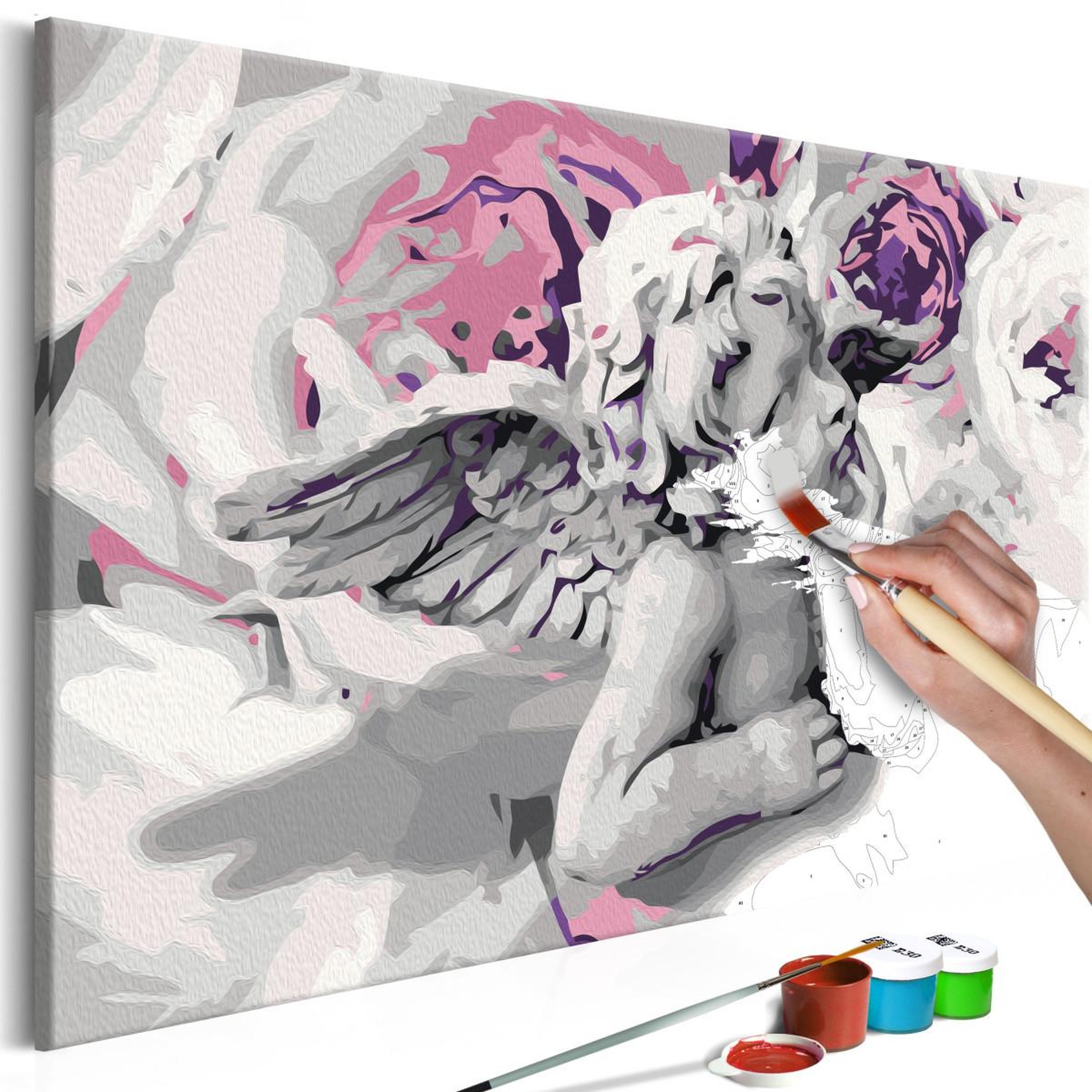Voir la diapositive 1 : Paris Prix Tableau à Peindre Soi-Même  Ange Fleurs au Fond  40x60cm