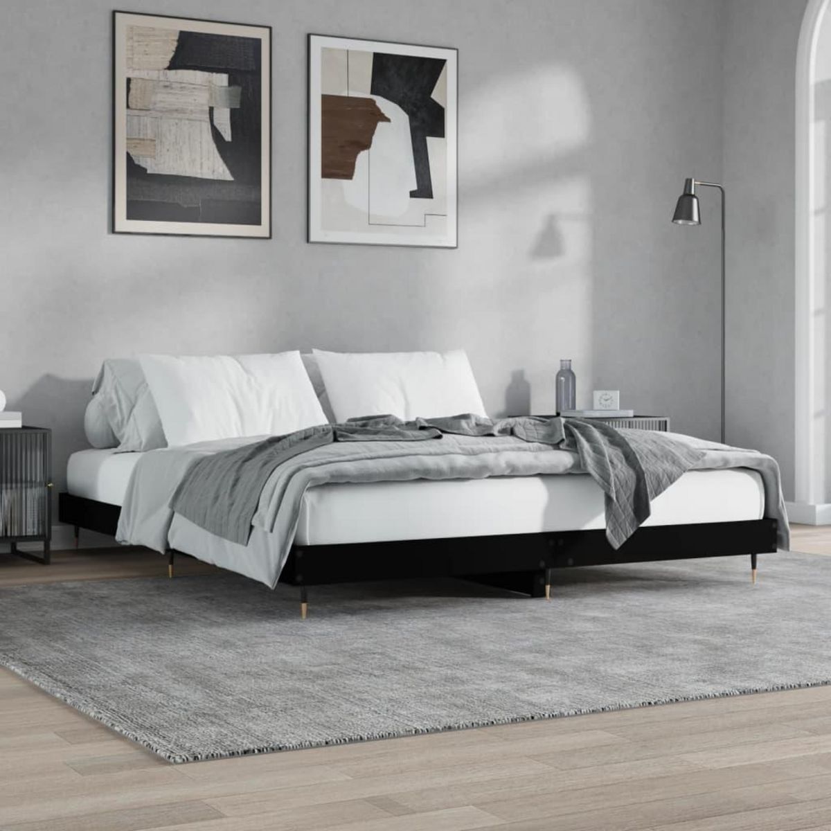 VIDAXL Cadre de lit sans matelas noir 200x200 cm bois d'ingenierie