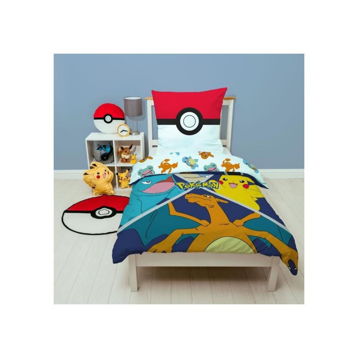 Pokemon Parure de lit - POKEMON - Starter Evolution II - Microfibre - 1 housse de couette 140 x 200 cm + 1 taie 63 x 63 cm