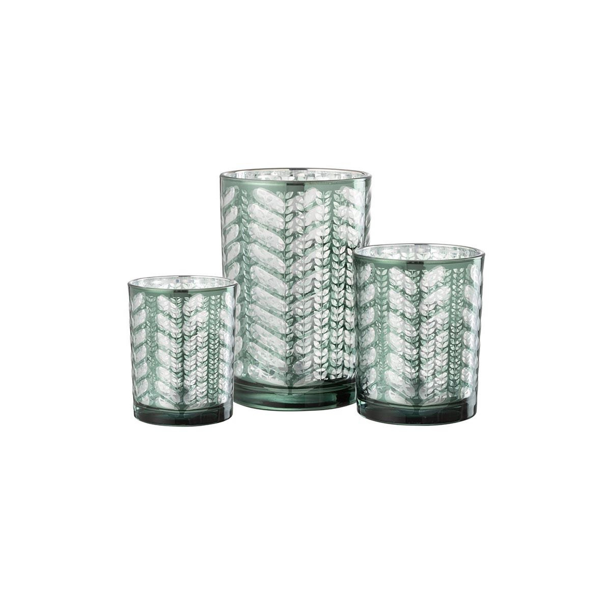 Voir la diapositive 4 : J-LINE Photophore Design en Verre  Chevrons  18cm Vert