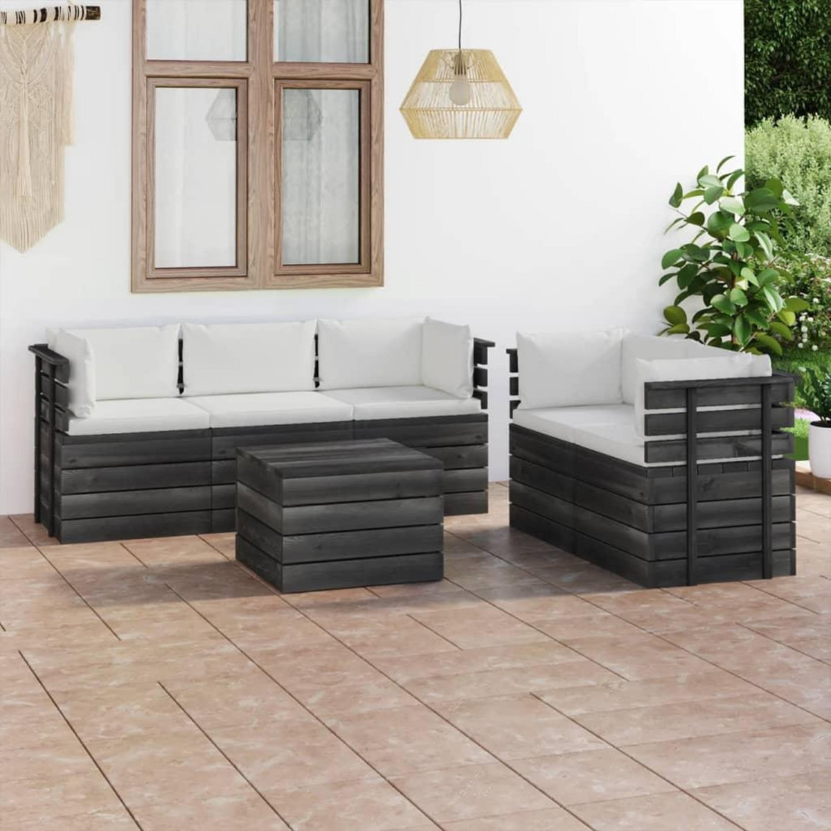 VIDAXL Salon palette de jardin 6 pcs avec coussins Bois de pin massif