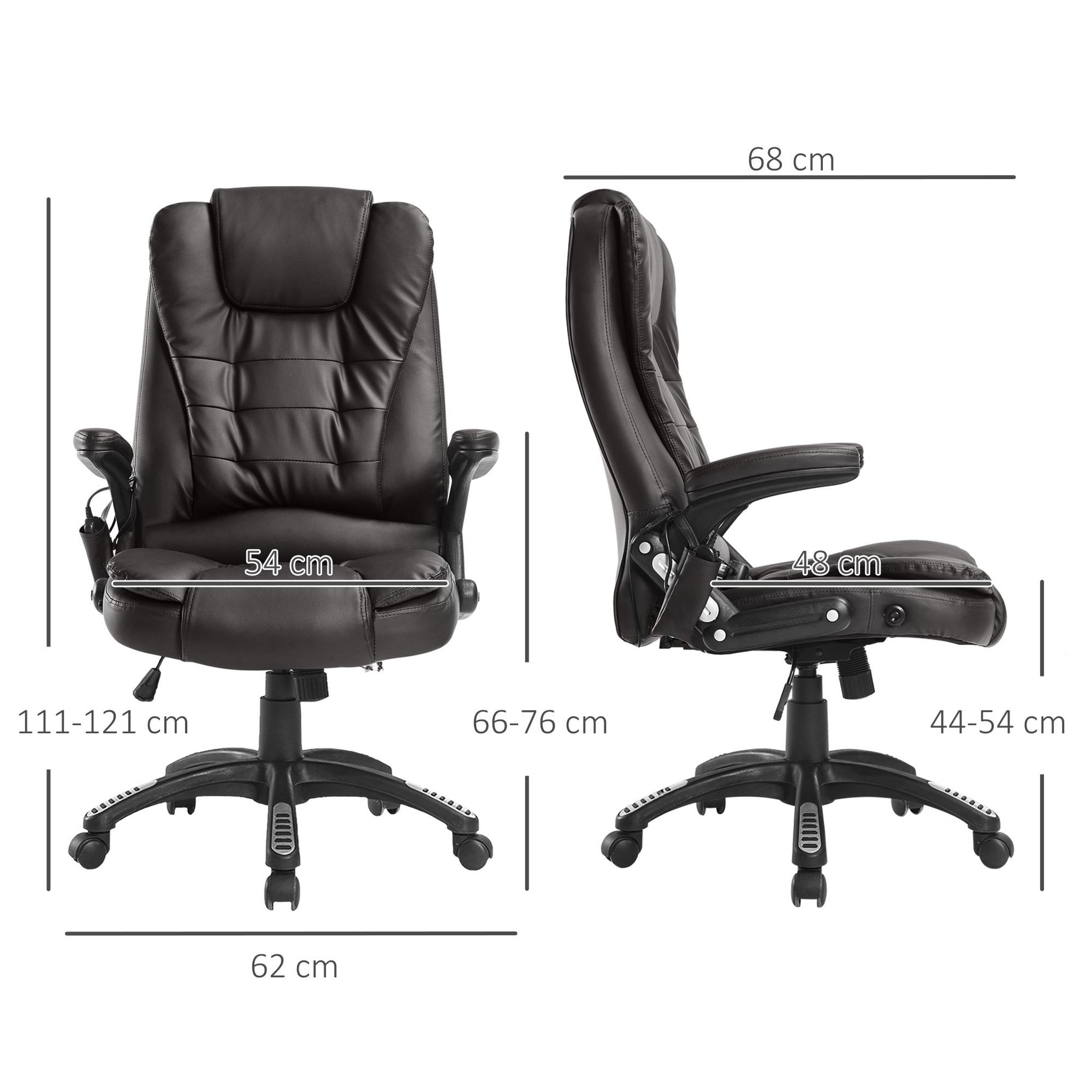 Voir la diapositive 3 : HOMCOM Fauteuil de bureau direction pivotant massant chauffant électrique revêtement synthétique chocolat