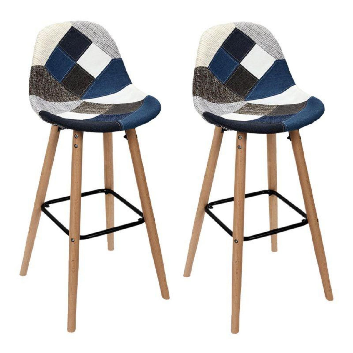 Paris Prix Lot de 2 Tabourets de Bar  Patchwork  92cm Bleu