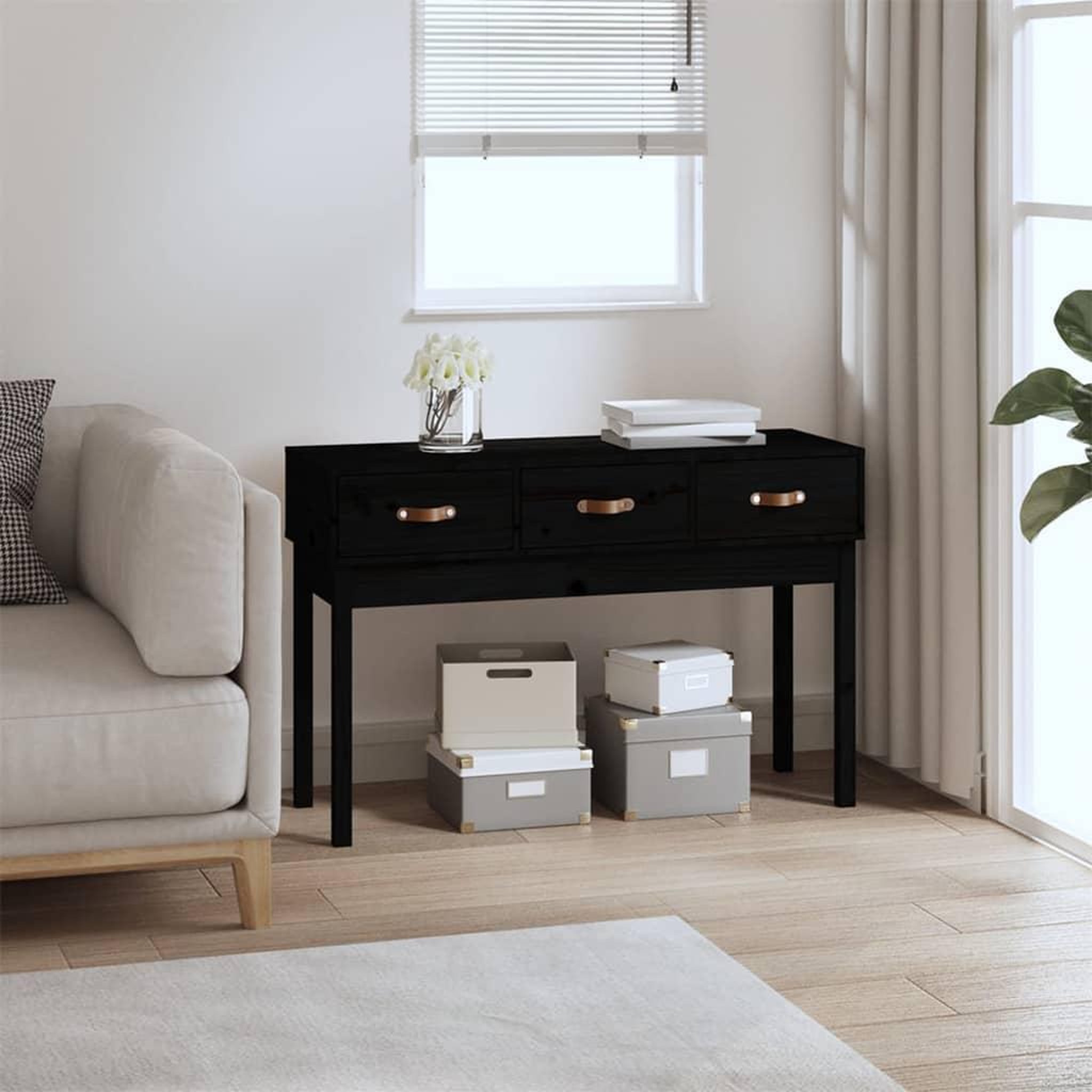 Voir la diapositive 1 : VIDAXL Table console Noir 114x40x75 cm Bois massif de pin